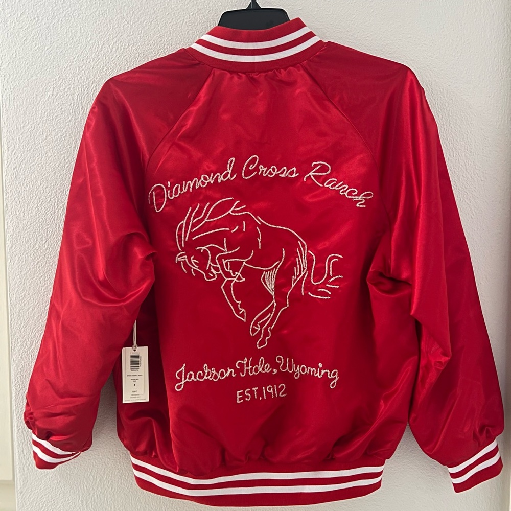 NWT Z Supply Diamond Cross Ranch Bomber Jacket Collection Embroidered Satin